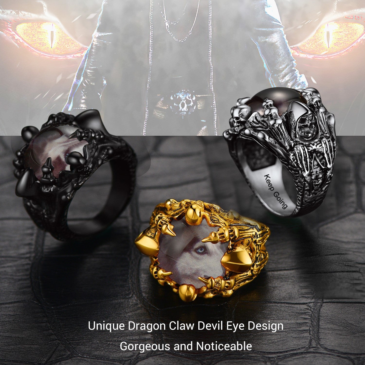 Gothic Custom Devil Evil Eye Picture Ring For Men