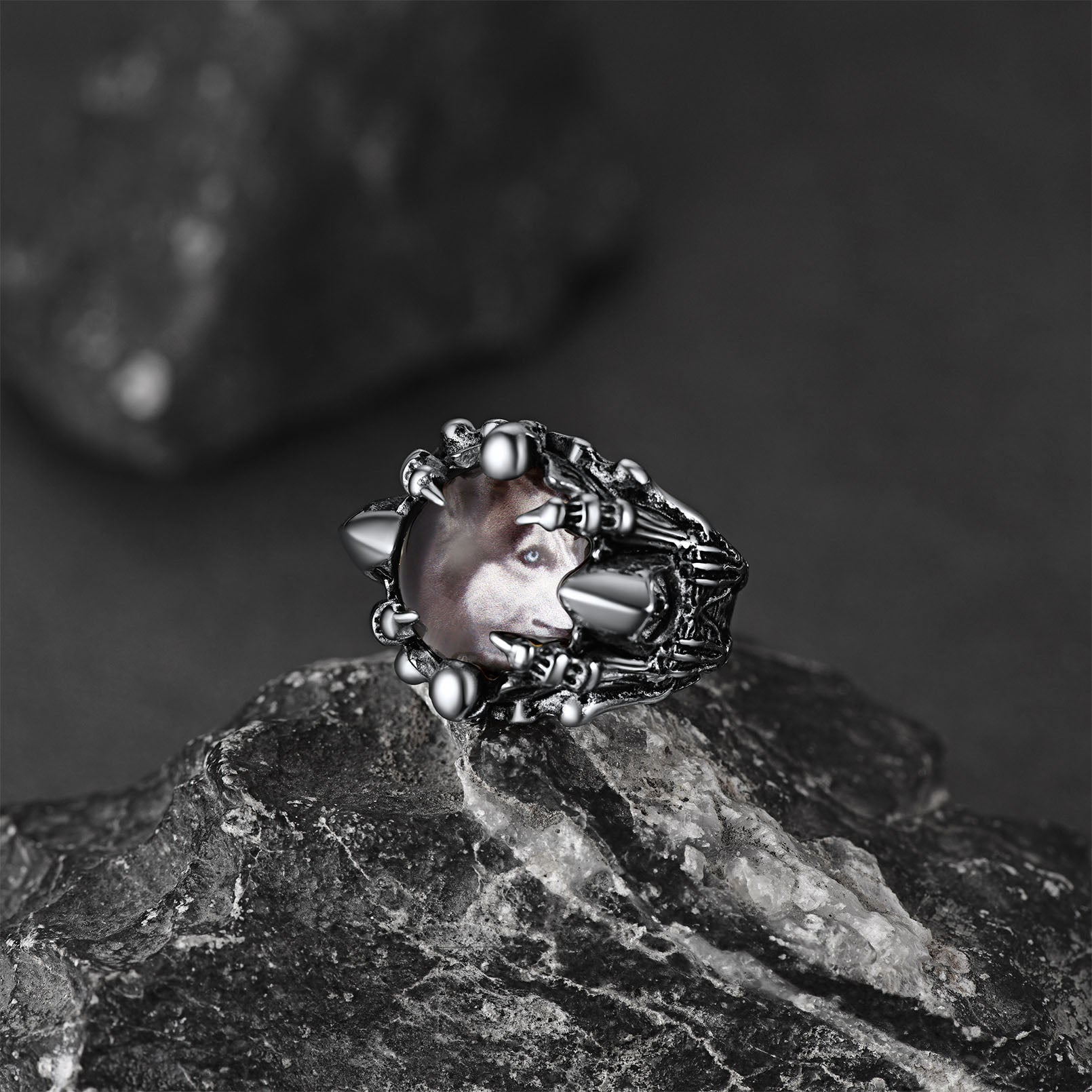 Gothic Custom Devil Evil Eye Picture Ring For Men