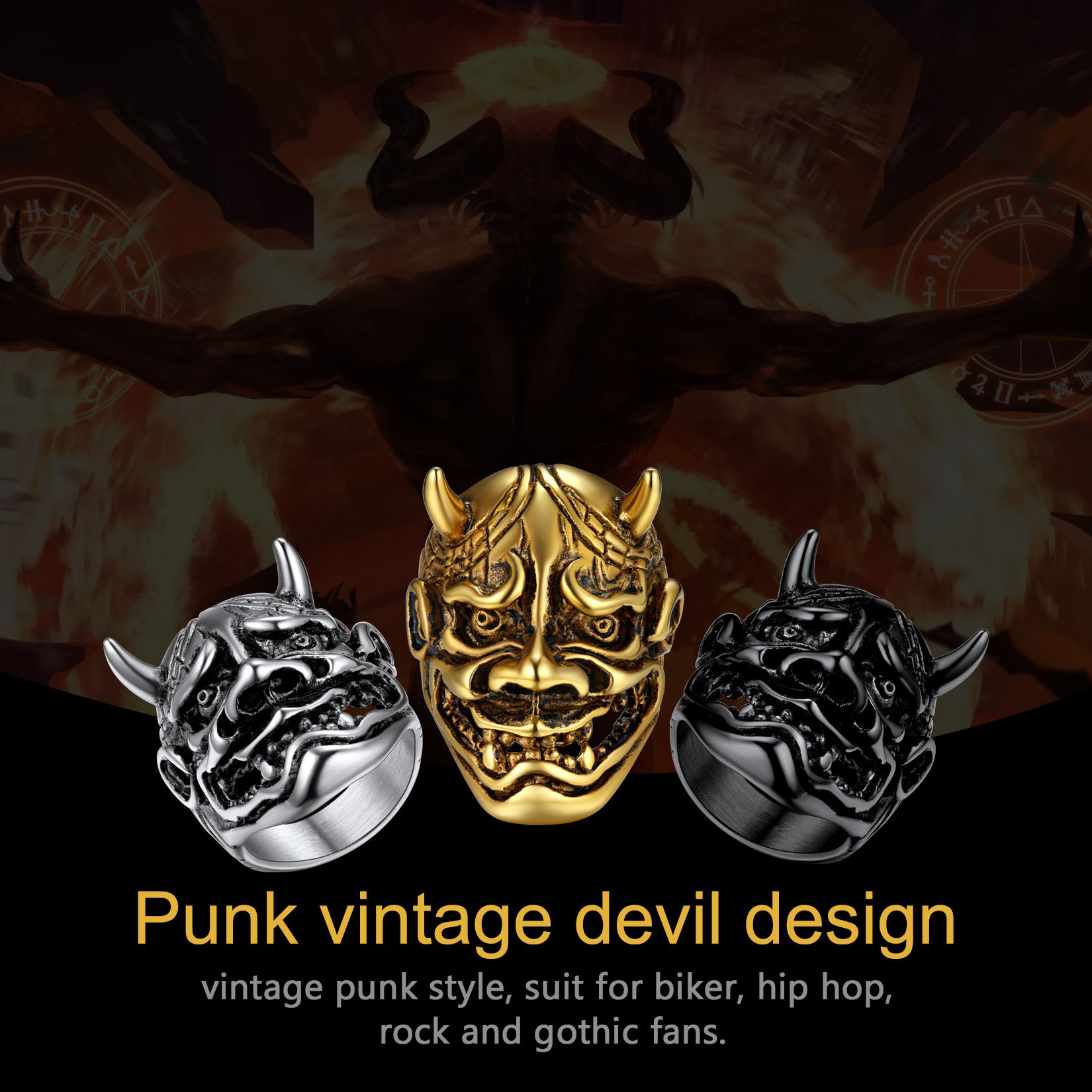 Gothic Hip-Hop Devil Wide Finger Ring for Men