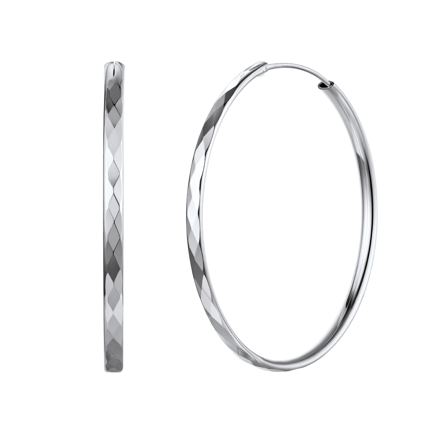 Diamond-Cut Silver Hoop Earrings for Girls 30/50/70mm