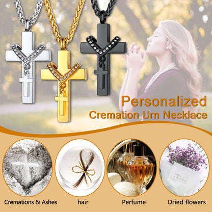 Custom Double Cross Cremation Urn Pendant Necklace for Ashes