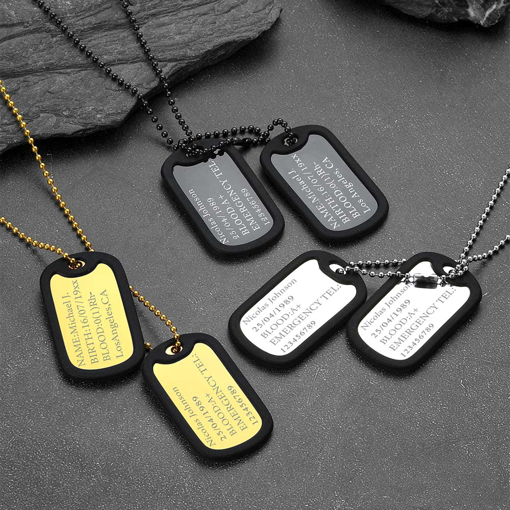 Engraved Military Double-side Dog Tag Necklace Personalized Gift for Men
