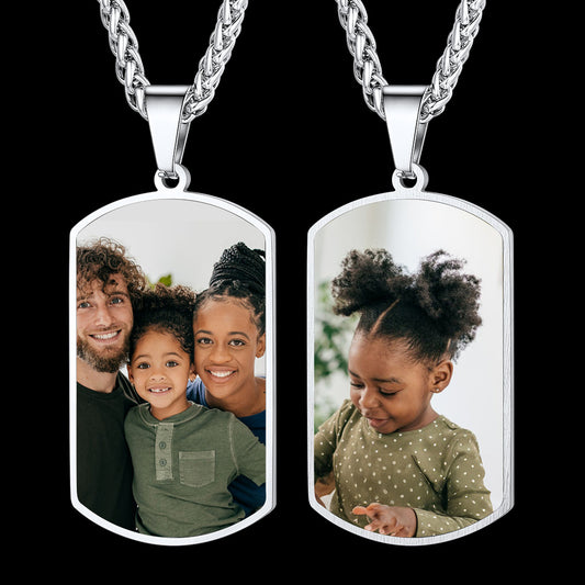 Personalized Double-side Photo Dog Tag Necklace with Picture for Men Women