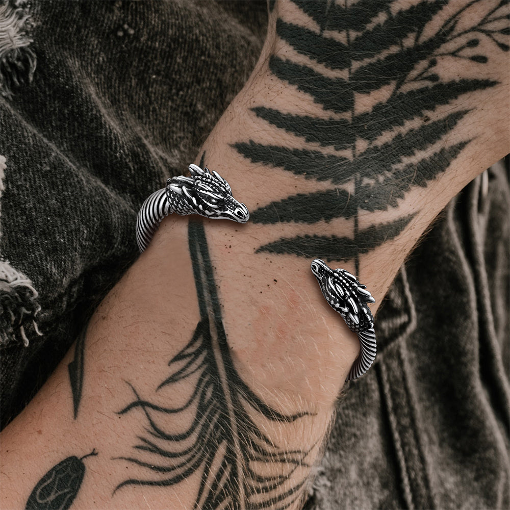 FaithHeart Viking Bracelet Dragon Head Cuff Bangle For Men