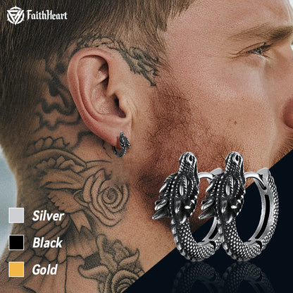 FaithHeart Men's Dragon Hoop Earrings Stainless Steel FaithHeart
