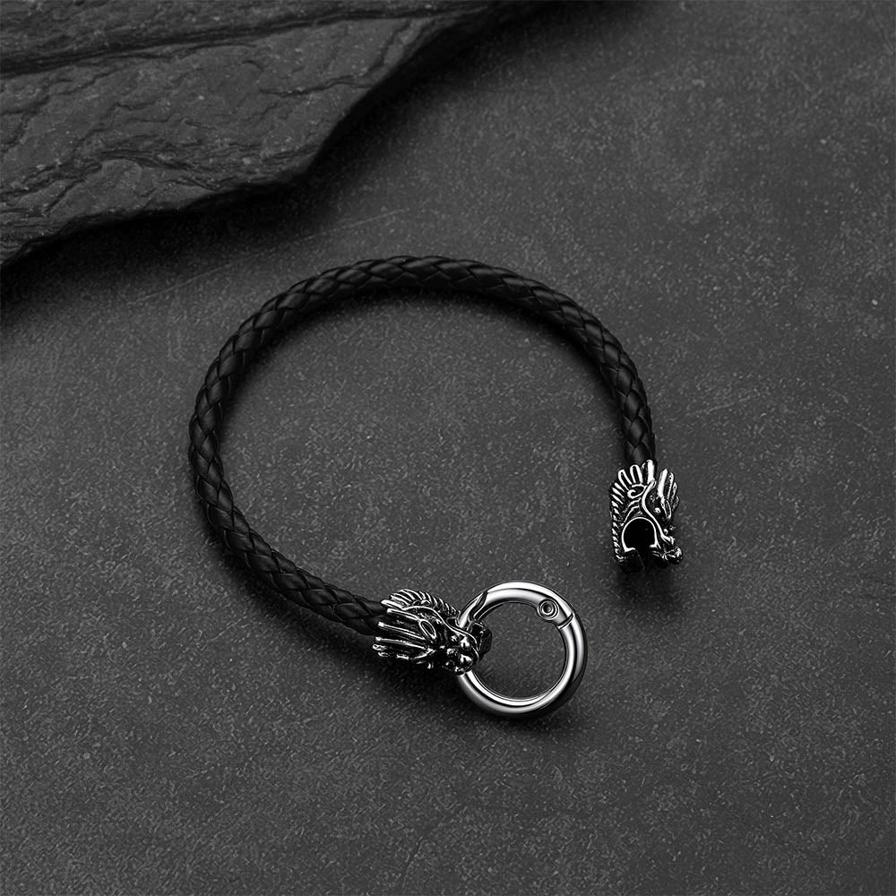 Dragon Head Leather Bracelet Vintage Mythology Totem Bangle for Men  