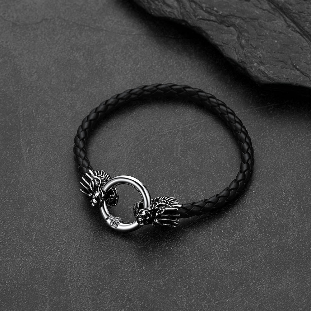 Dragon Head Leather Bracelet Vintage Mythology Totem Bangle for Men  
