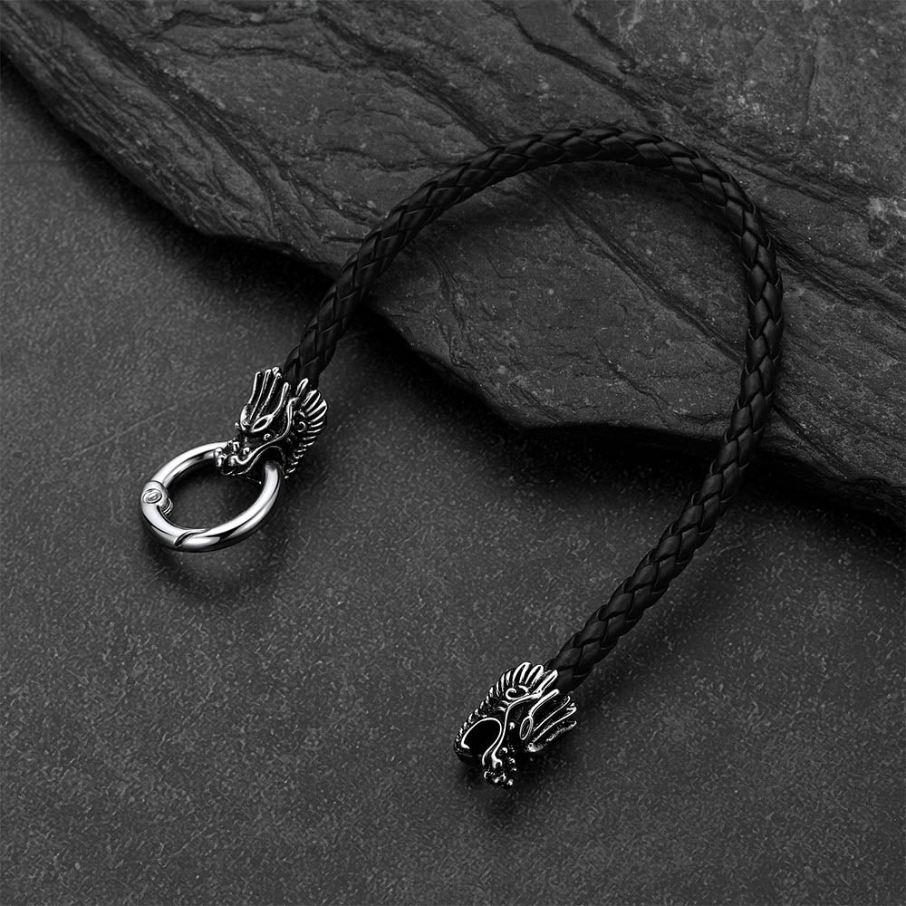 Dragon Head Leather Bracelet Vintage Mythology Totem Bangle for Men  