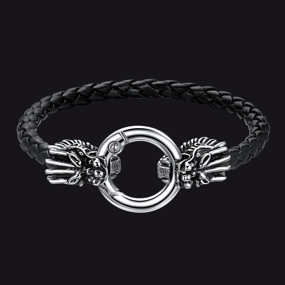 Dragon Head Leather Bracelet Vintage Mythology Totem Bangle for Men  19cm