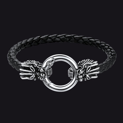 Dragon Head Leather Bracelet Vintage Mythology Totem Bangle for Men  19cm