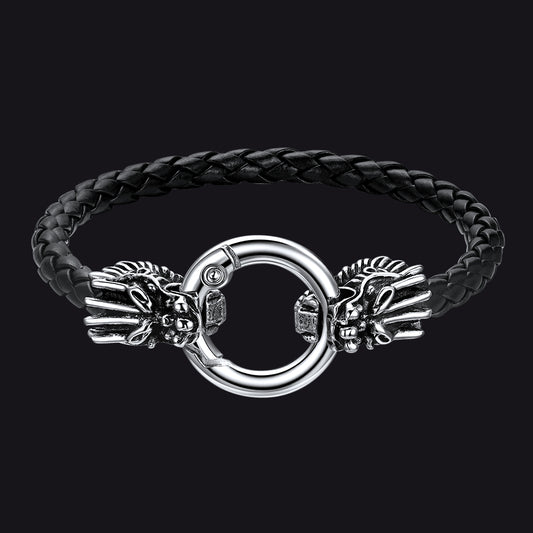 Dragon Head Leather Bracelet Vintage Mythology Totem Bangle for Men  19cmimg