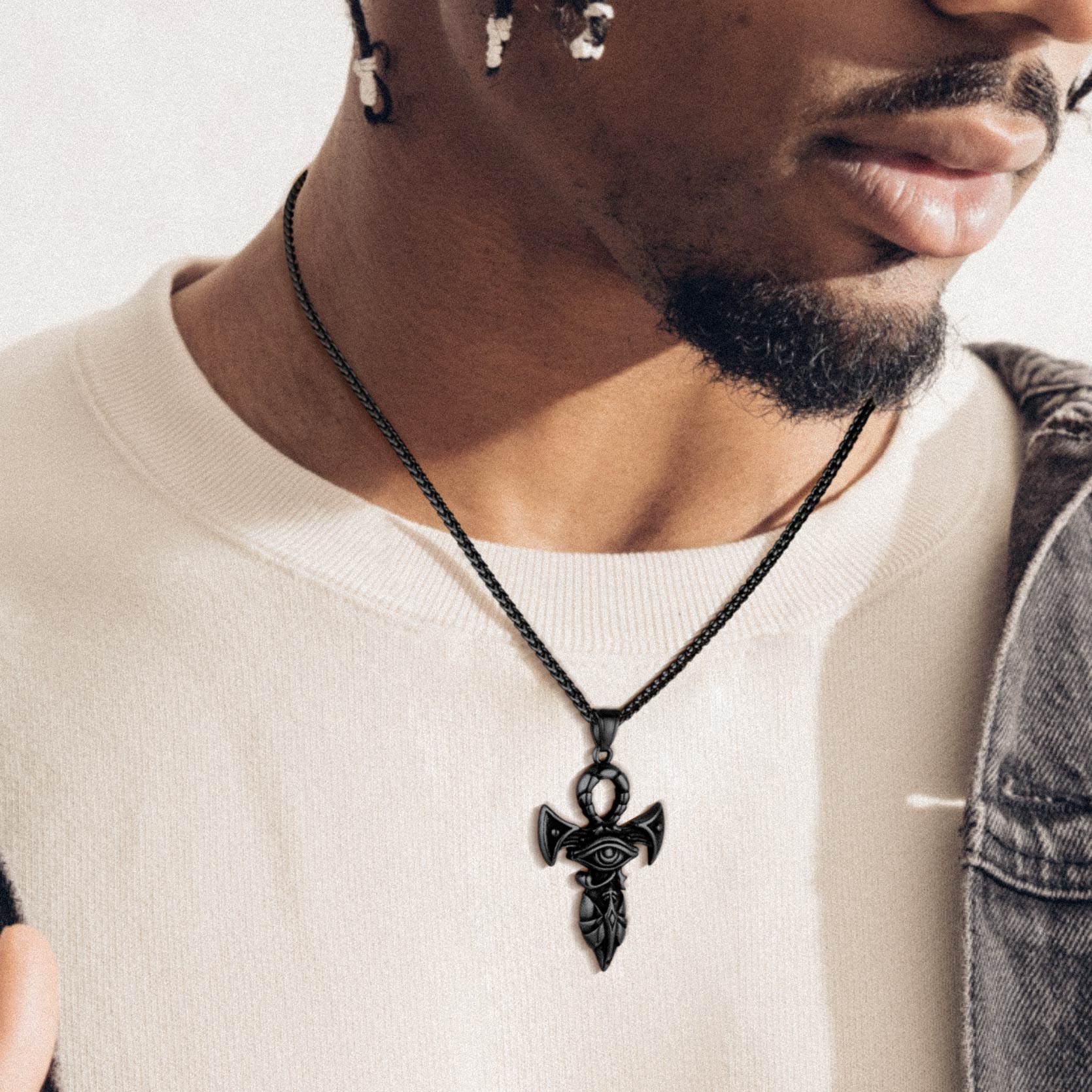 Egyptian Ankh Cross Necklace with Eye of Horus For Men
