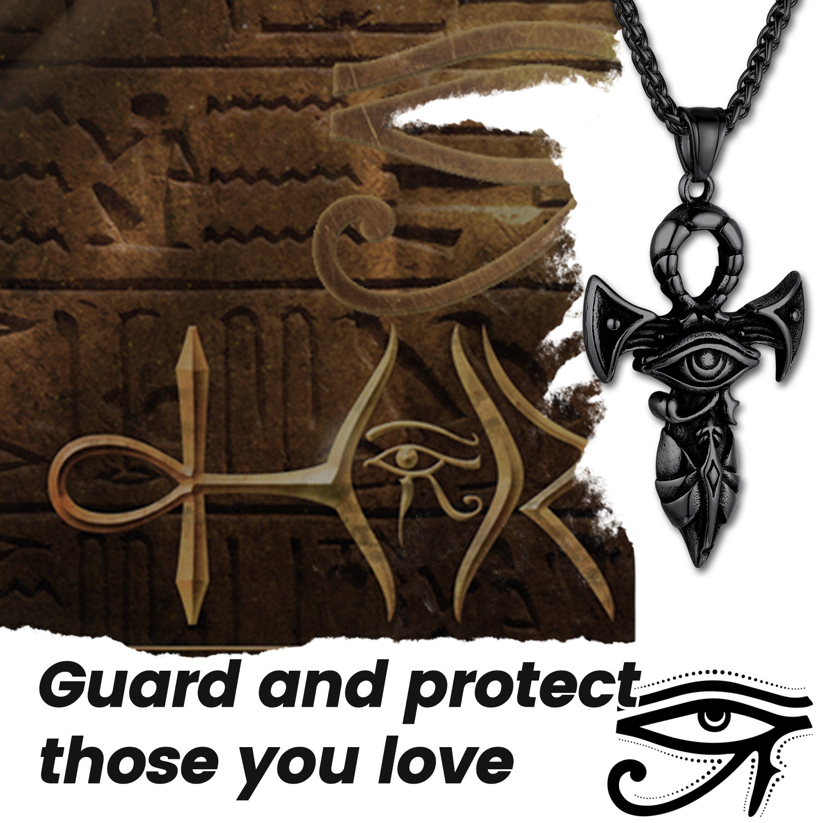 Egyptian Ankh Cross Necklace with Eye of Horus For Men