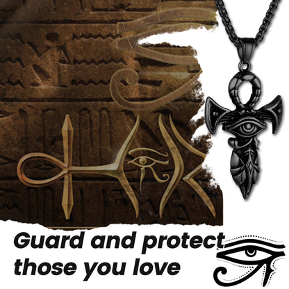 Egyptian Ankh Cross Necklace with Eye of Horus For Men