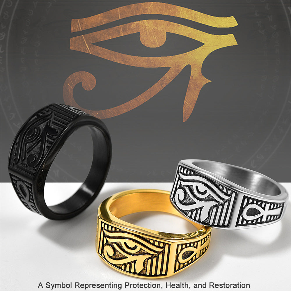 Egyptian Eye Of Horus Ankh Band Ring Stainless Steel for Men