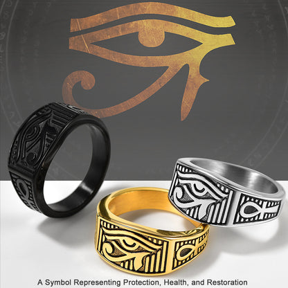 Egyptian Eye Of Horus Ankh Band Ring Stainless Steel for Men