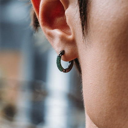 Emerald Stones Zirconia Hoop Earrings for Men Boyfriend 