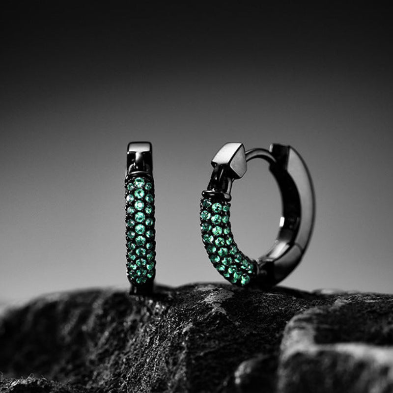 Pair of green gemstone hoop earrings for Men Boyfriend