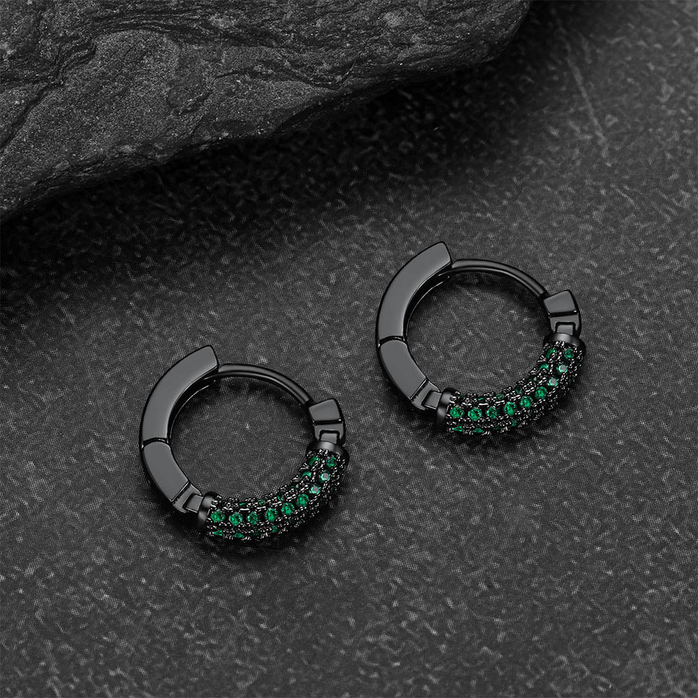 Black hoop earrings with green gemstones for Men Boyfriend