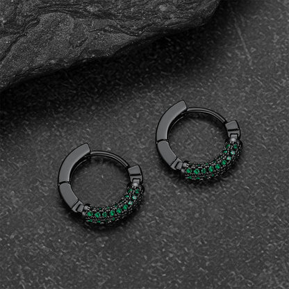 Black hoop earrings with green gemstones for Men Boyfriend