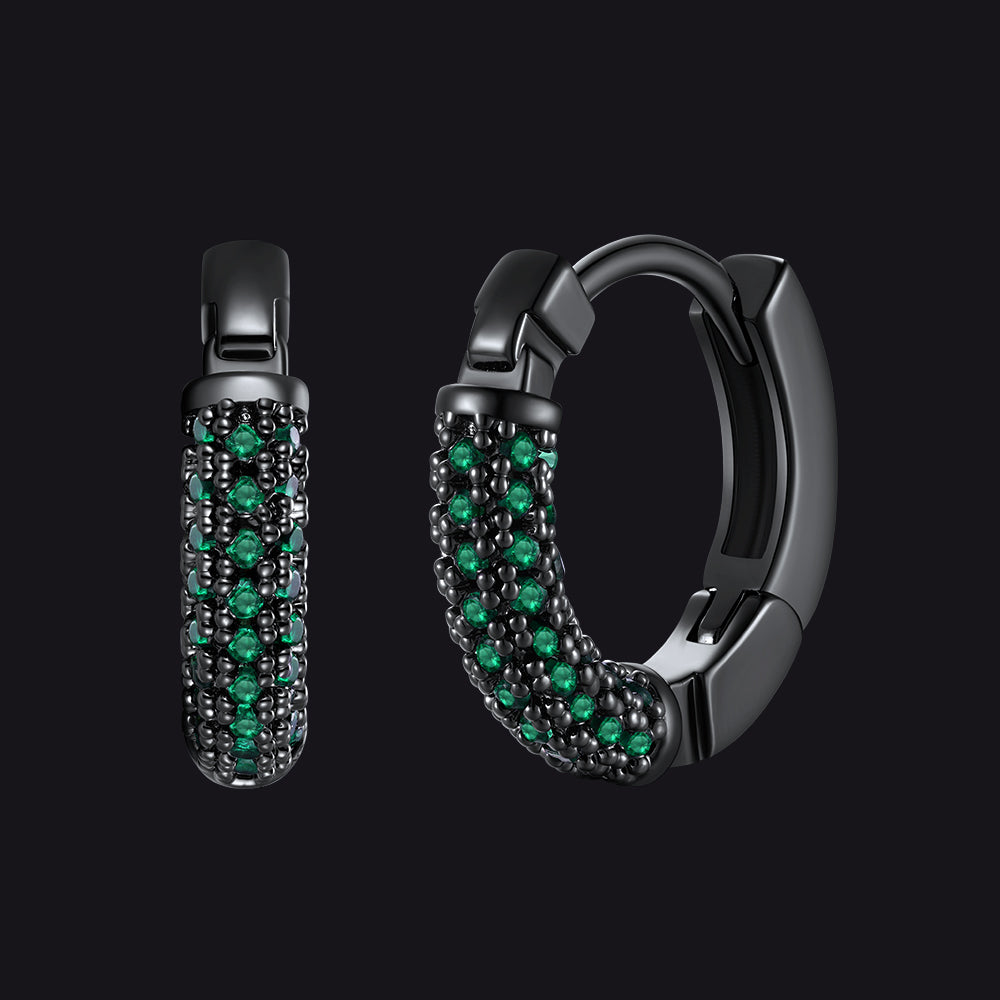 Black Emerald Stones Zirconia Hoop Earrings for Men Boyfriend