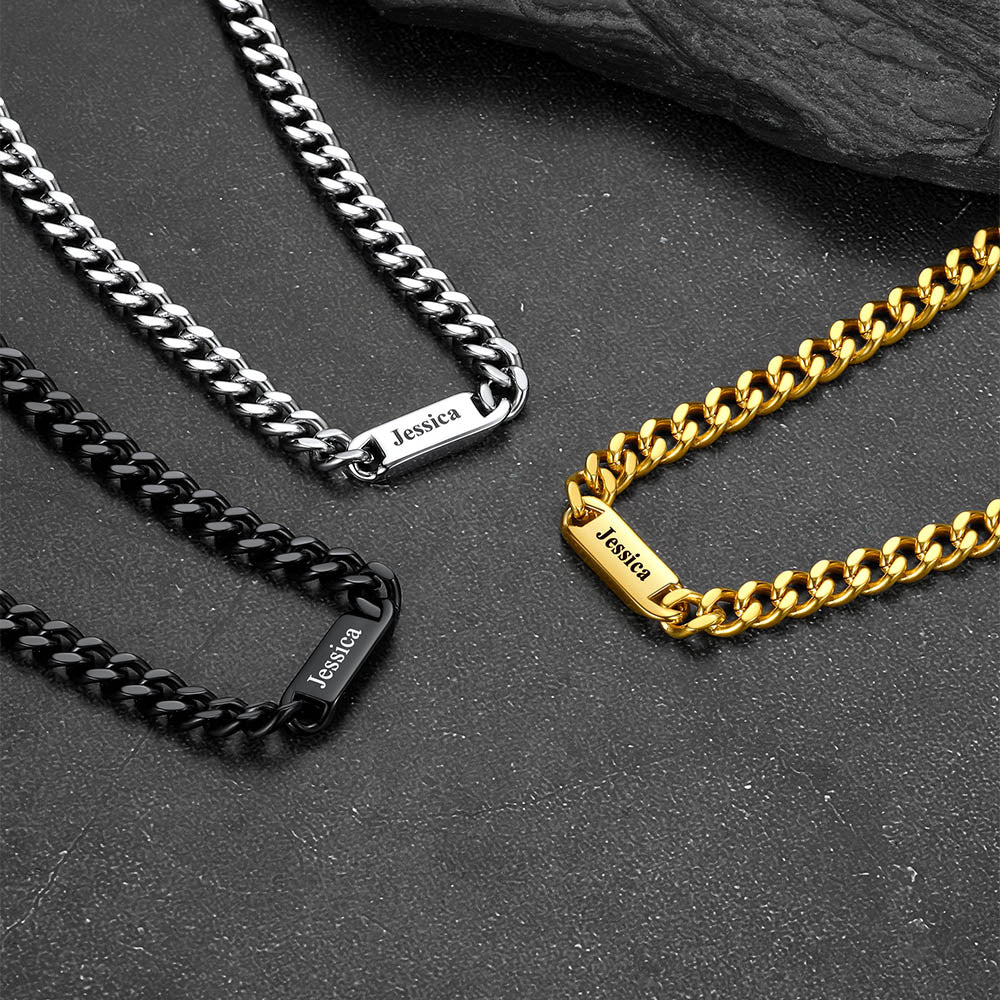 Custom Engraved 1-5 Name Chain Link Necklace for Men