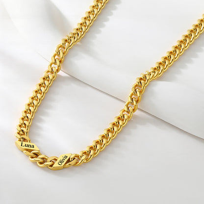   Engraved Name Cuban Chain Necklace for Women Men