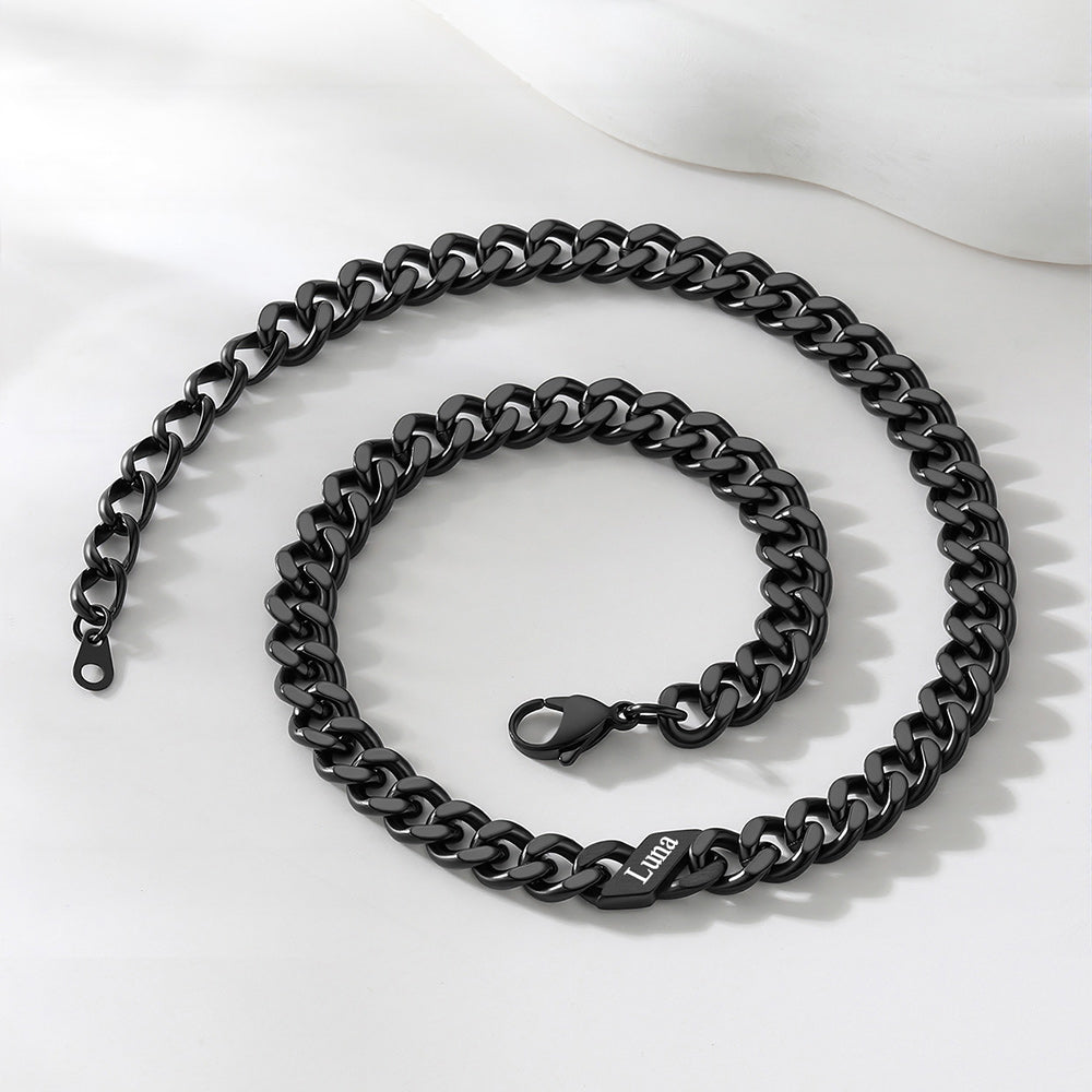   Engraved Name Cuban Chain Necklace for Women Men