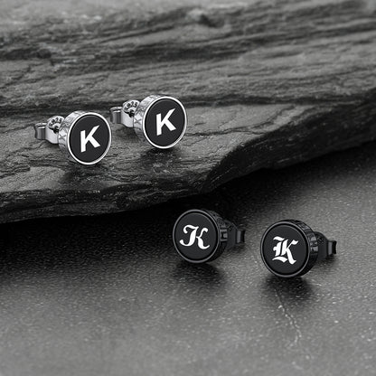 Engraved Roman Numerals Black Onyx Stud Earrings