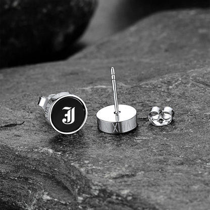 Engraved Roman Numerals Black Onyx Stud Earrings