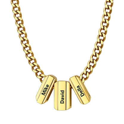 Engraved Charm 3 Name Necklace Gold Plated