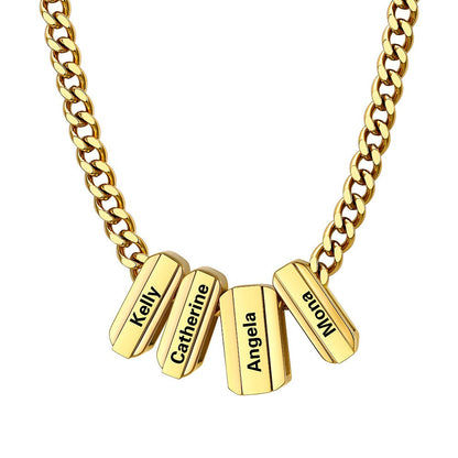 Engraved Charm 4 Name Necklace Gold Plated