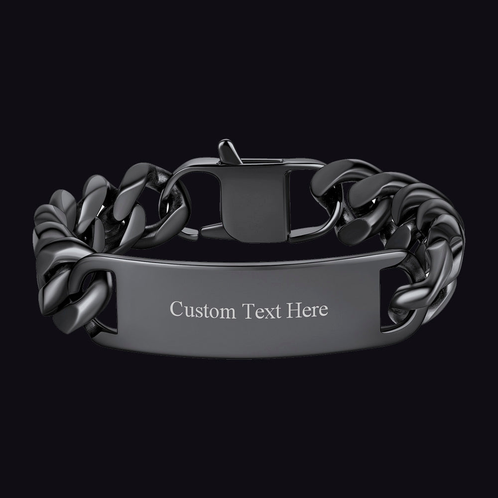 Customized Engraved ID Bar Cuban Chain Link Bracelet