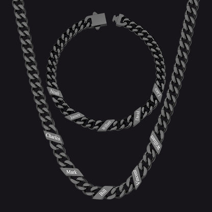 Engraved Names Cuban Chain & Bracelet Set Gift for Men Husband