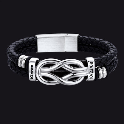 Steel / 2 Names / 23 CM Engraved Names Infinity Love Knot Leather Bracelet for Men Couple