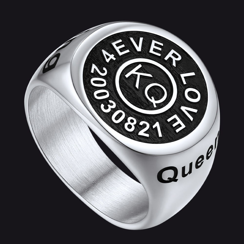 Gothic Engraving Initial Signet Ring for Men Dad