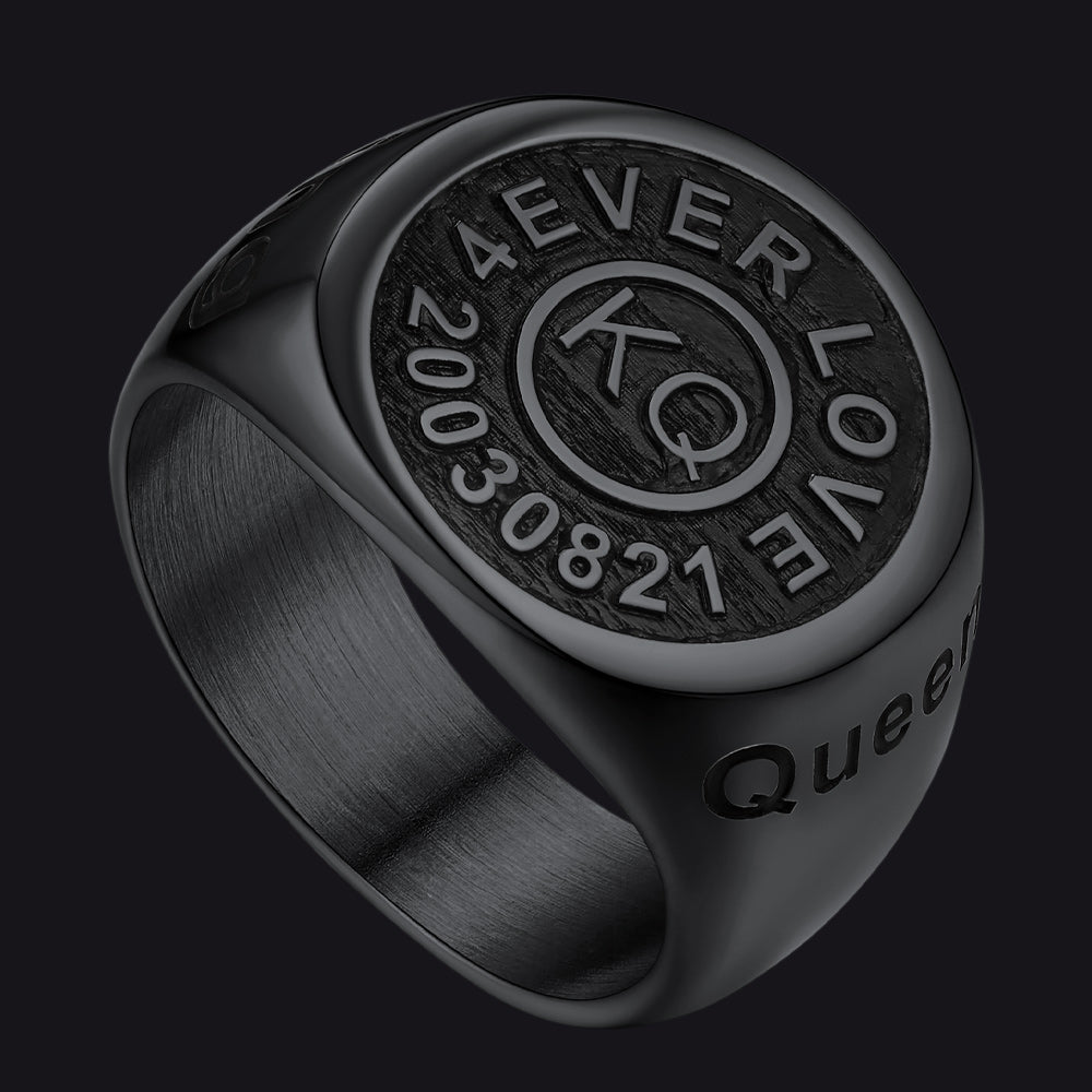 Gothic Engraving Initial Signet Ring for Men Dad