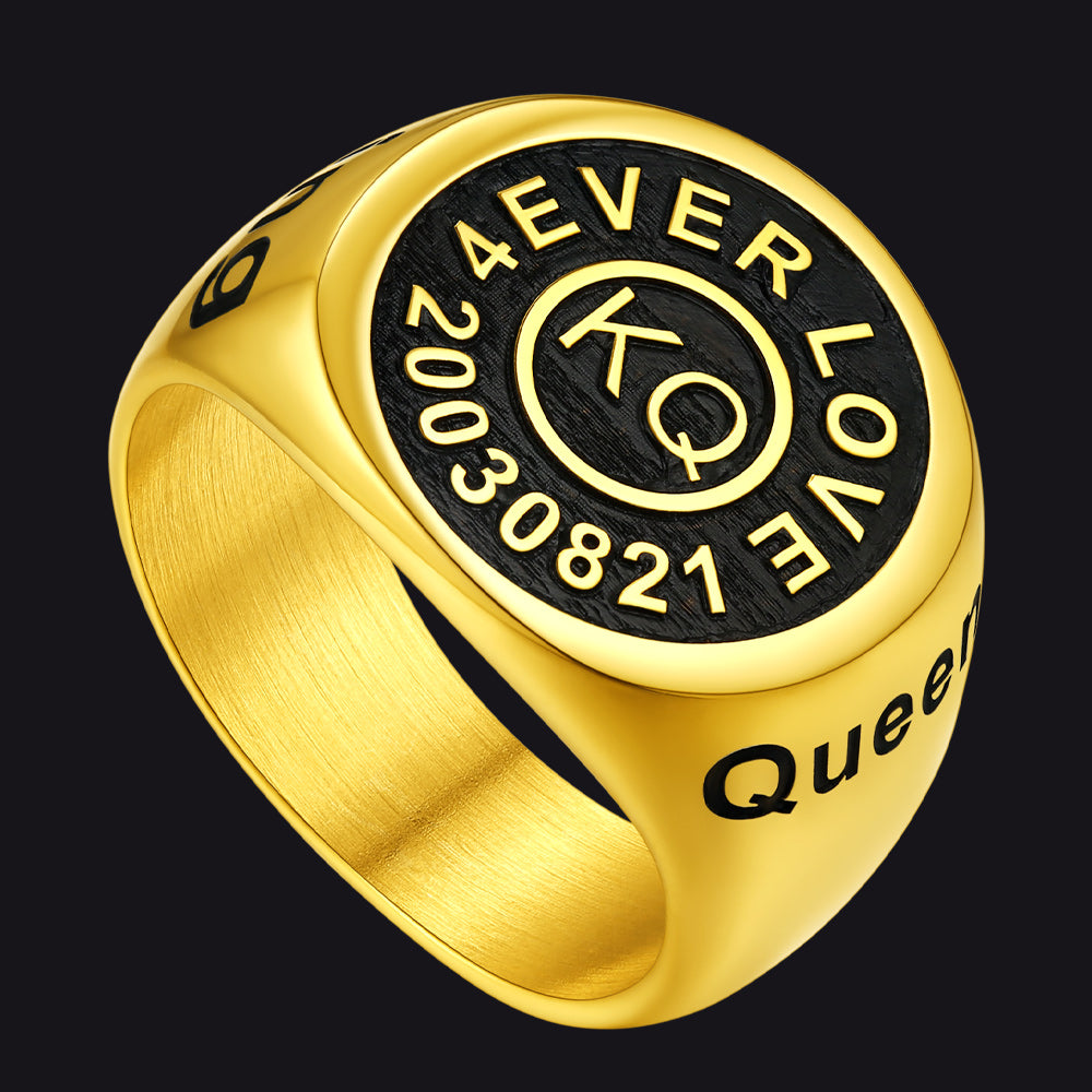 Gothic Engraving Initial Signet Ring for Men Dad