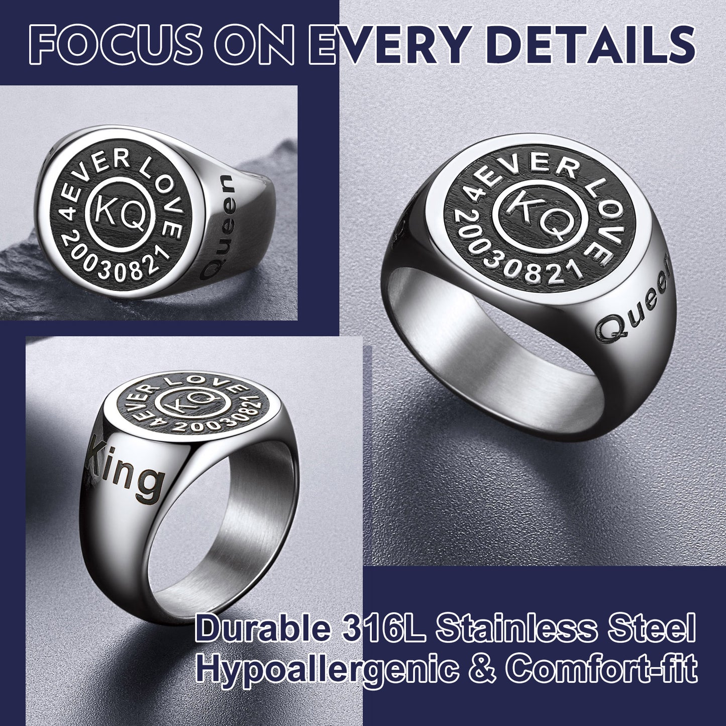 Gothic Engraving Initial Signet Ring for Men Dad