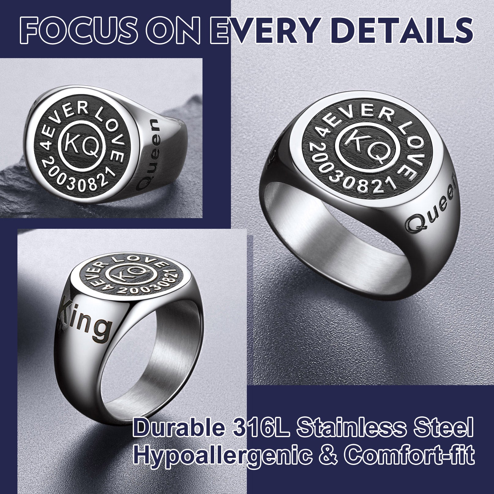 Gothic Engraving Initial Signet Ring for Men Dad