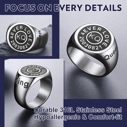 Gothic Engraving Initial Signet Ring for Men Dad