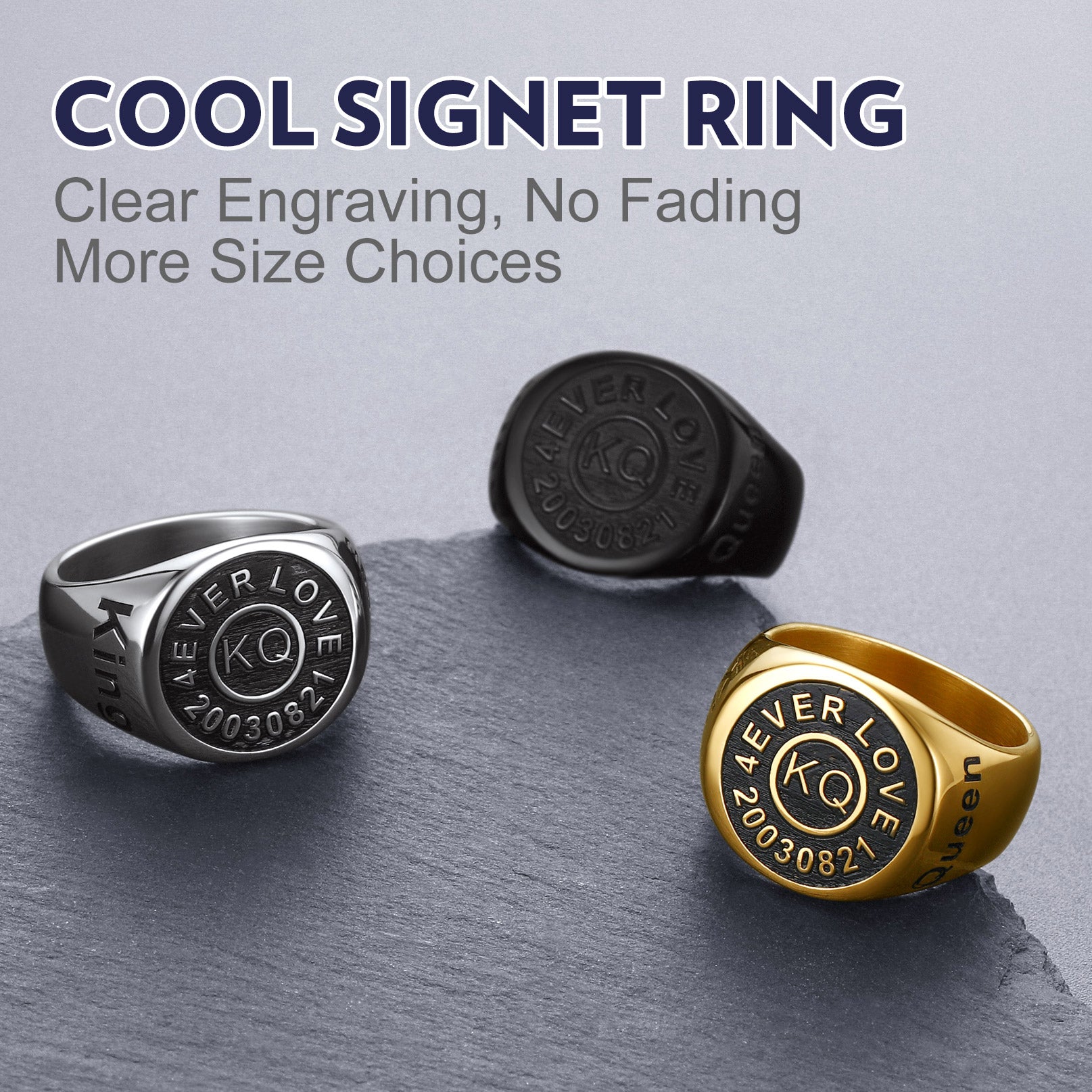 Gothic Engraving Initial Signet Ring for Men Dad