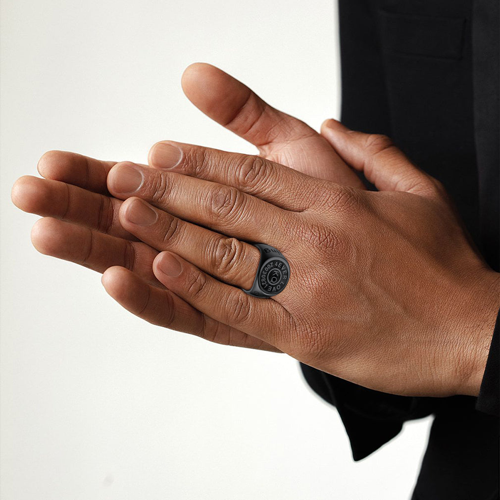 Gothic Engraving Initial Signet Ring for Men Dad