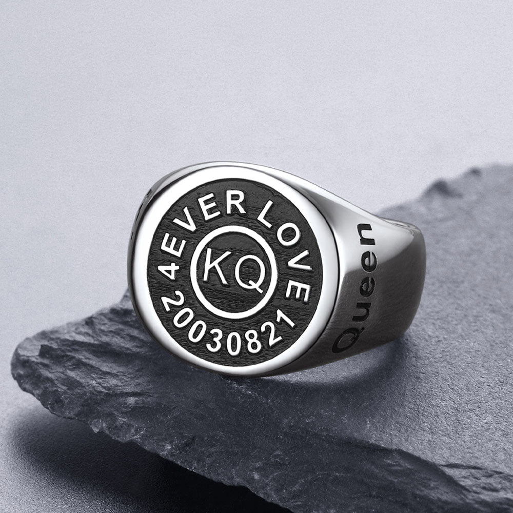 Gothic Engraving Initial Signet Ring for Men Dad
