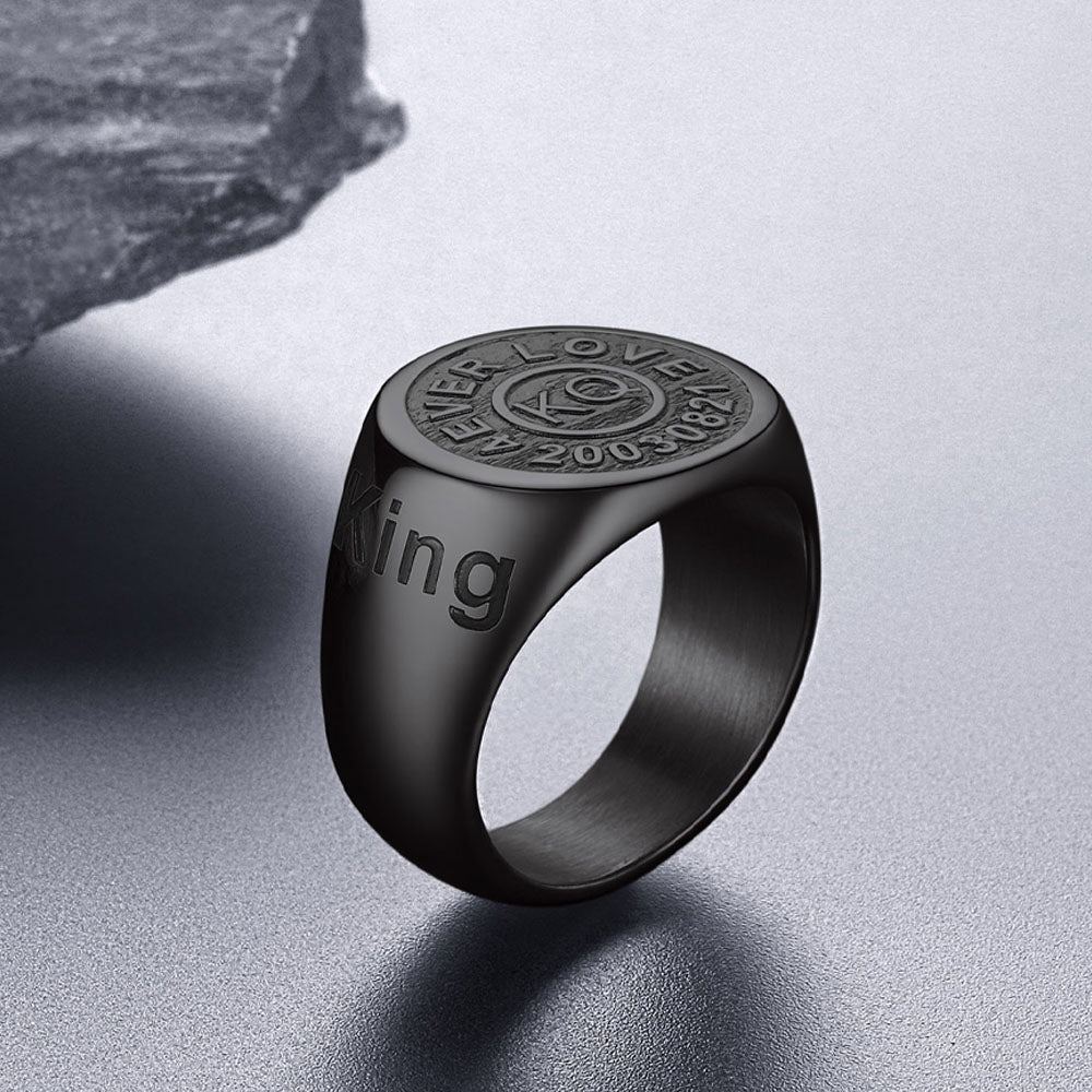 Gothic Engraving Initial Signet Ring for Men Dad