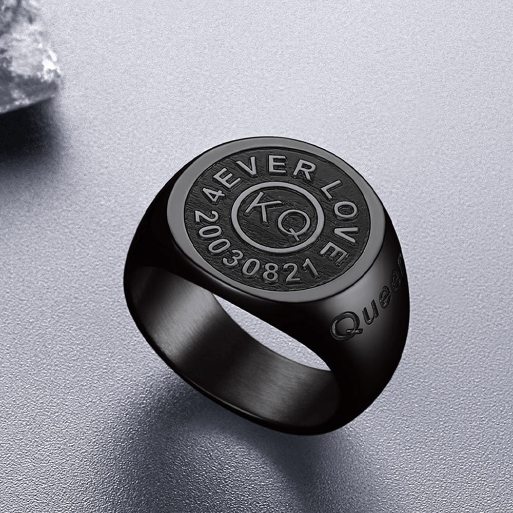 Gothic Engraving Initial Signet Ring for Men Dad