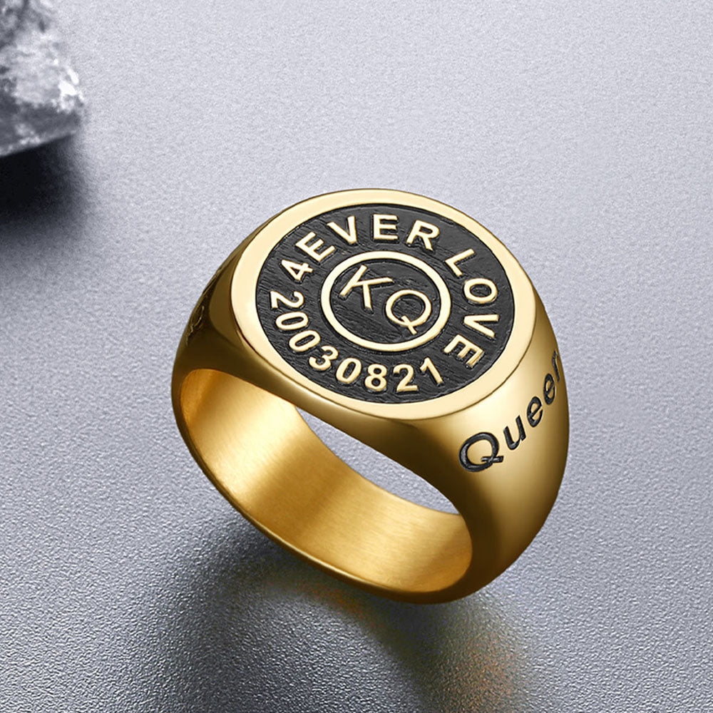 Gothic Engraving Initial Signet Ring for Men Dad