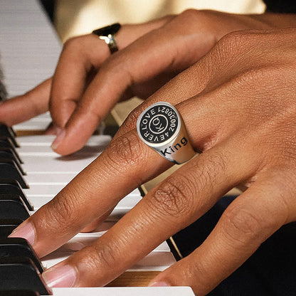 Gothic Engraving Initial Signet Ring for Men Dad