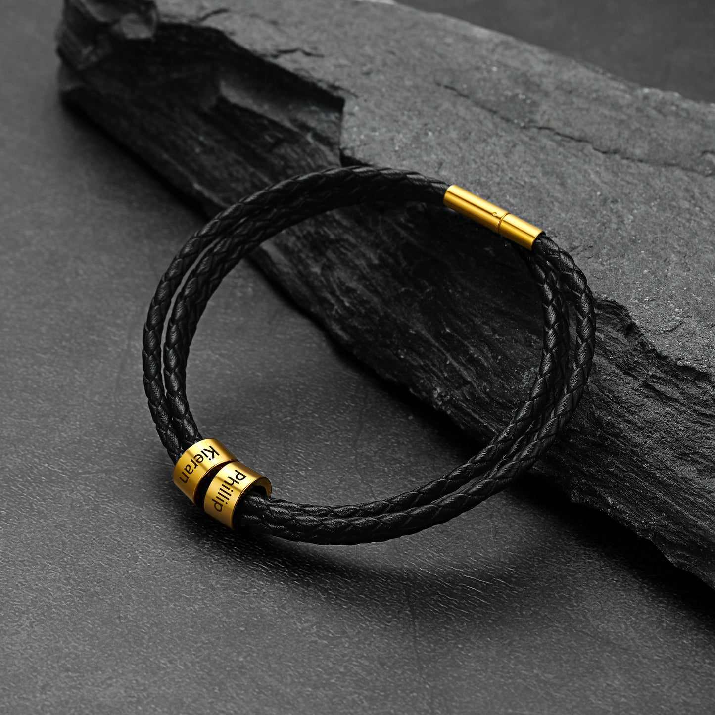 Engraving Names Wristband Bracelet with Beaded for Men