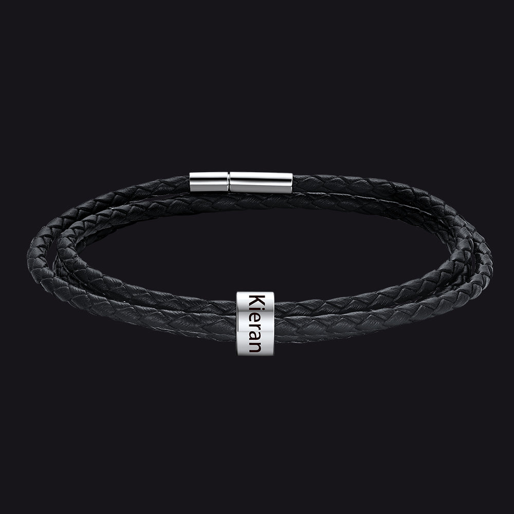 Engraving Names Wristband Bracelet with Beaded for Men